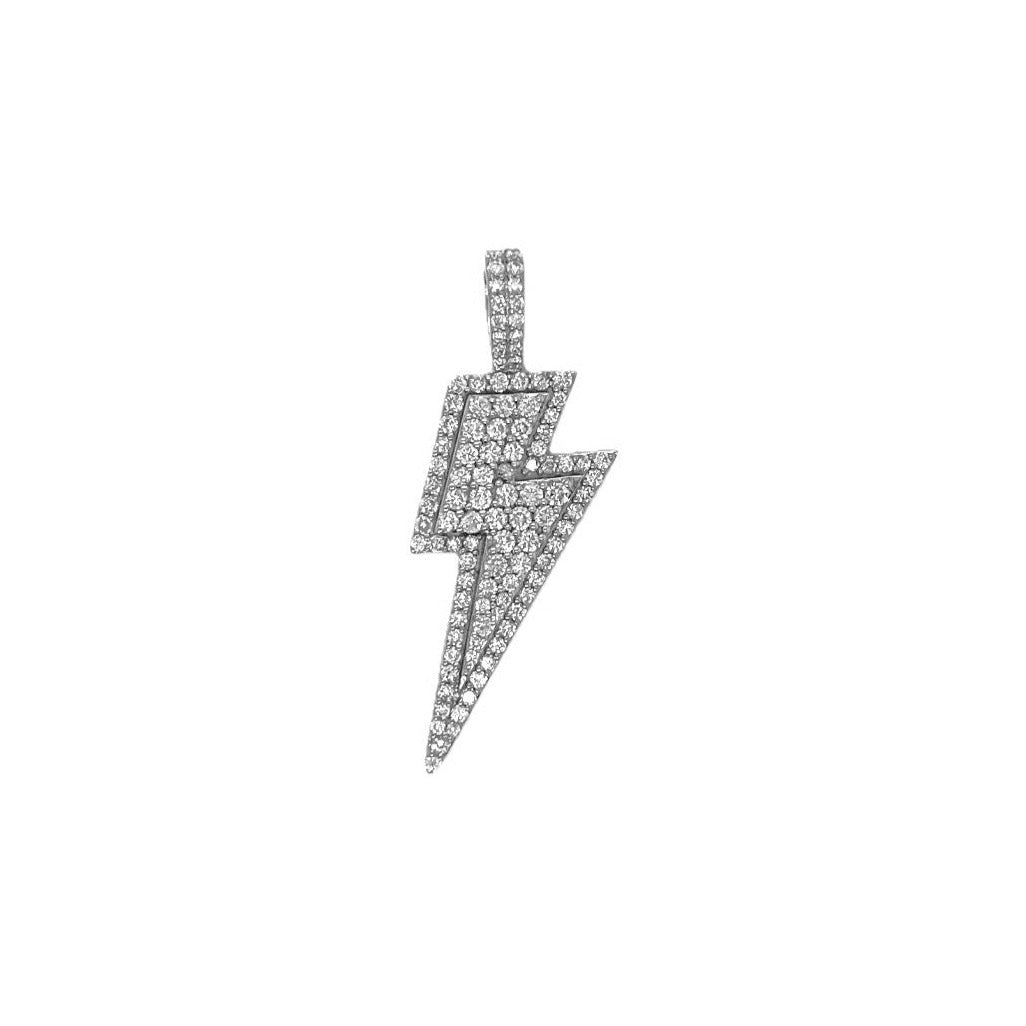 10K White Gold Lighting Bolt Diamond Pendant 1.40 CT 1.62"