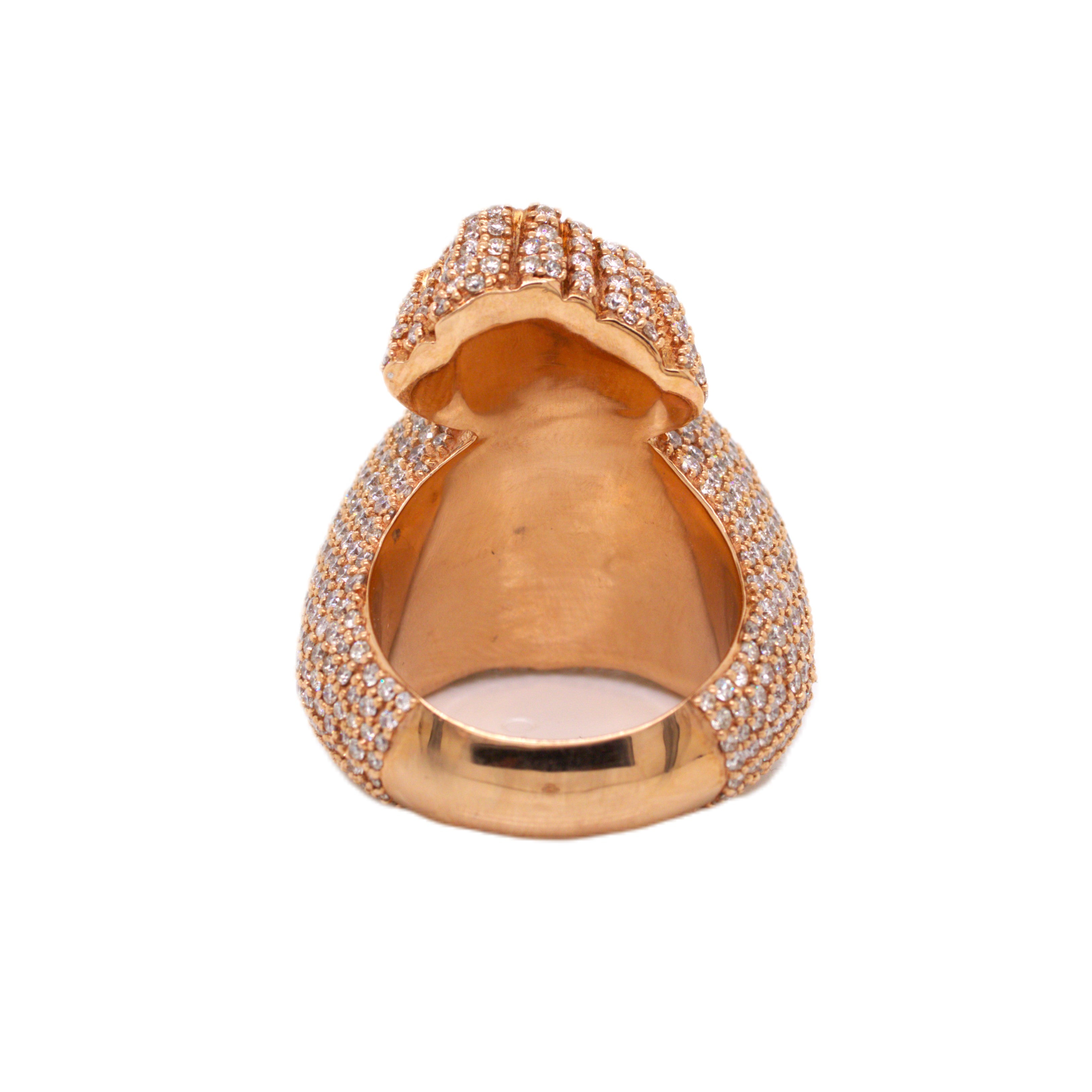 10K Rose White Gold 32MM 3D Money Bag Ring 8.53CT