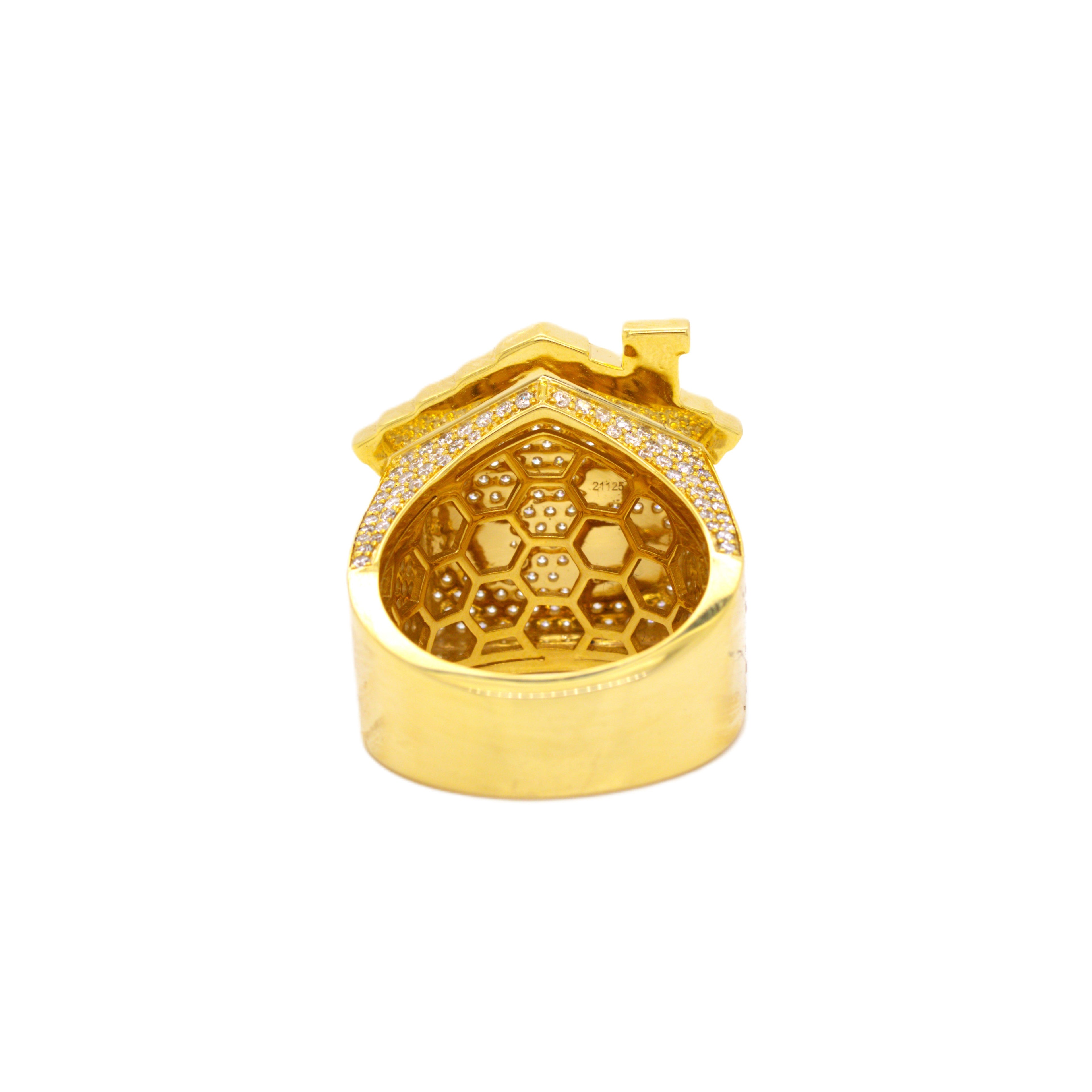 10K Yellow Gold 32.4MM 3D Trap House Ring 3.67CT