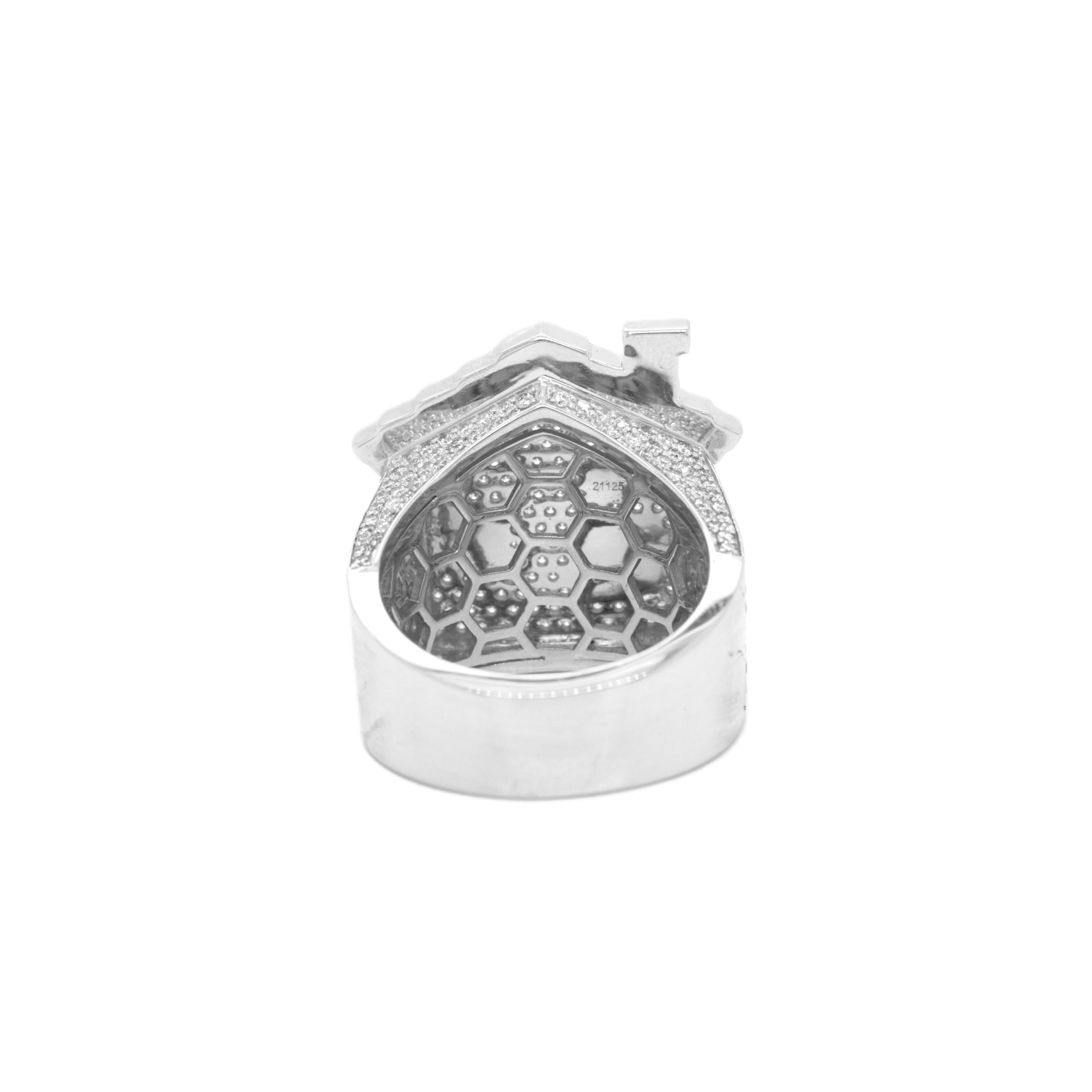 10K White Gold 32.4MM 3D Trap House Ring 3.67CT