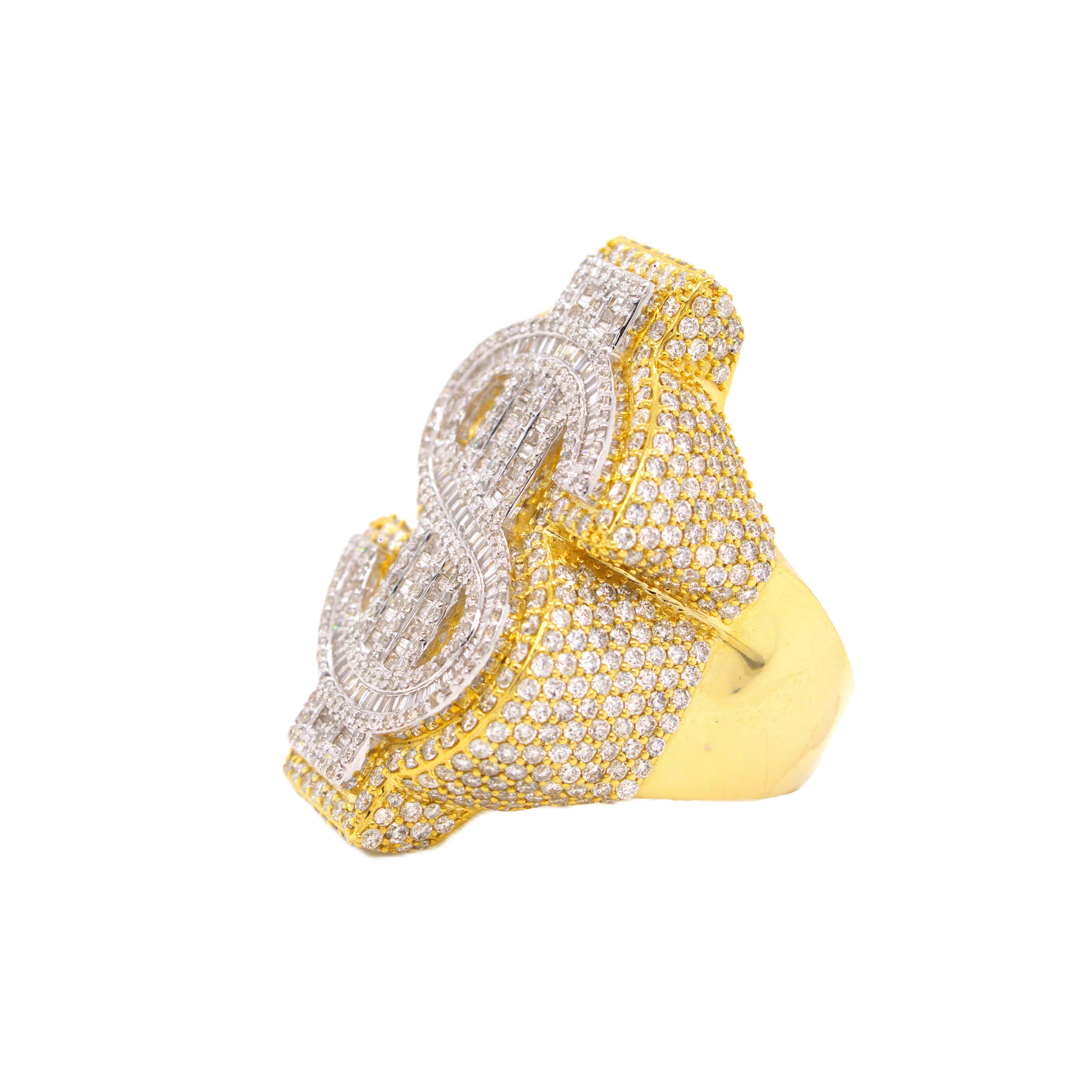 10K Yellow, White Gold 3D Dollar Ring 5.97CT 1.48"