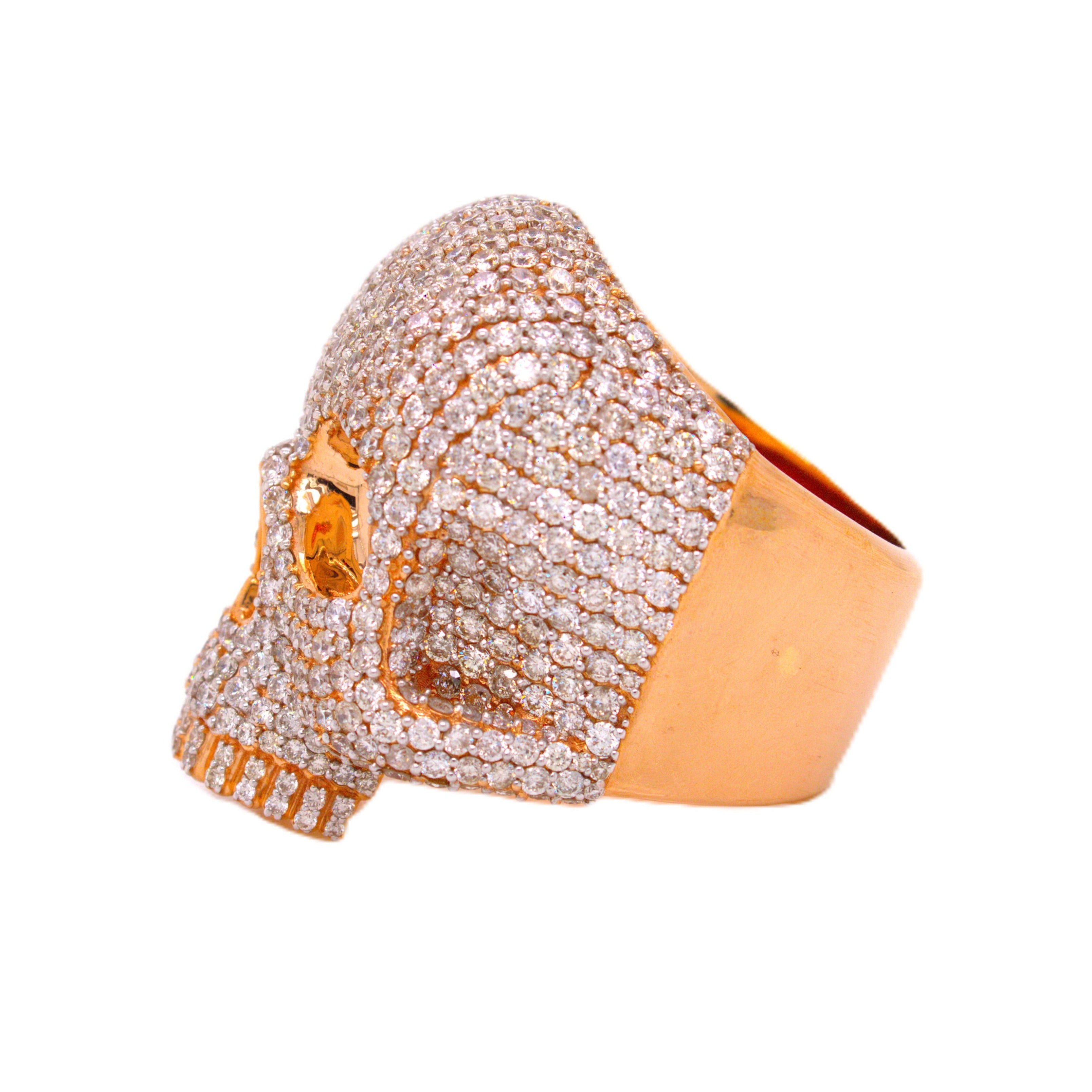 10K Rose Gold 3D Skull Ring 8.10 CT 1.28"