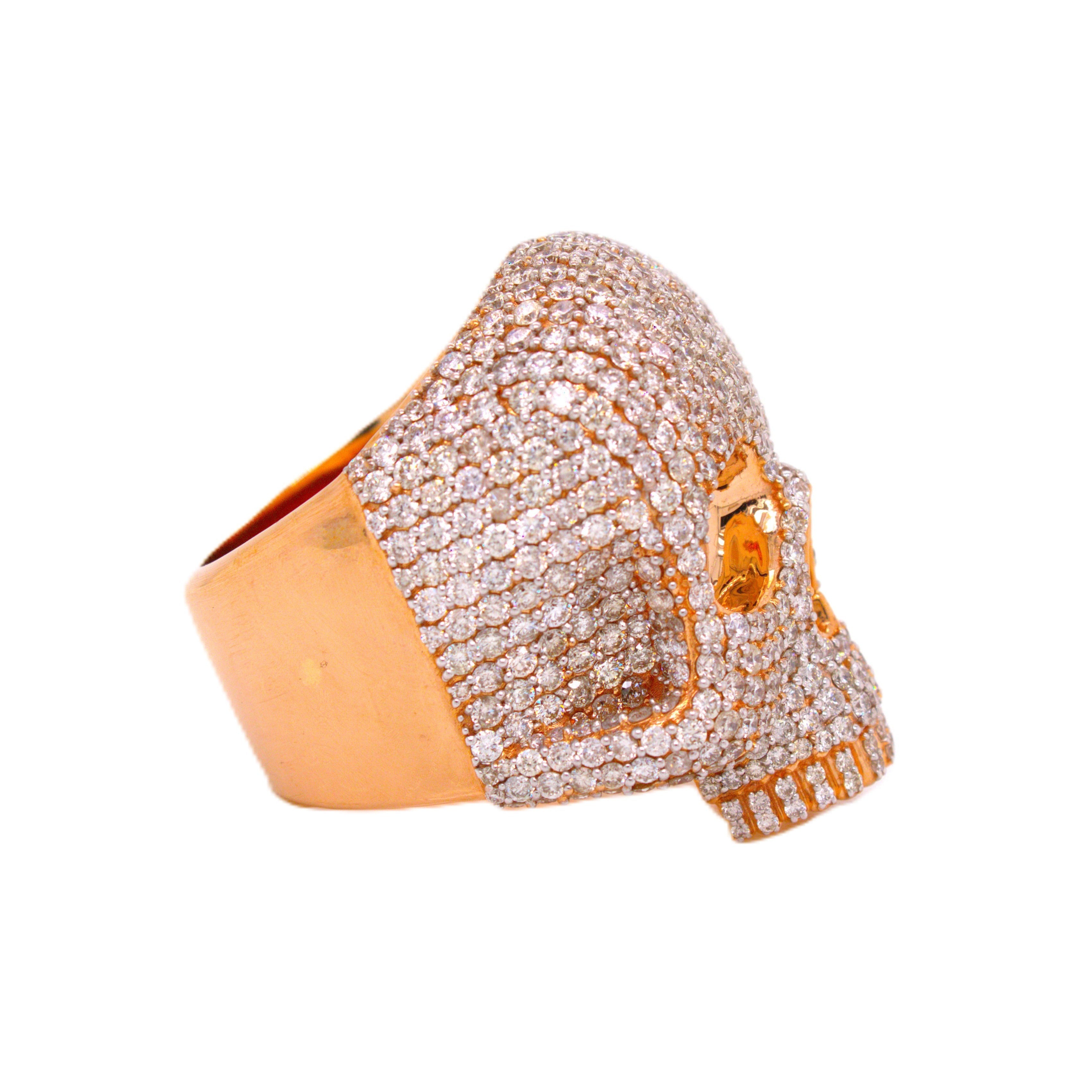 10K Rose Gold 3D Skull Ring 8.10 CT 1.28"