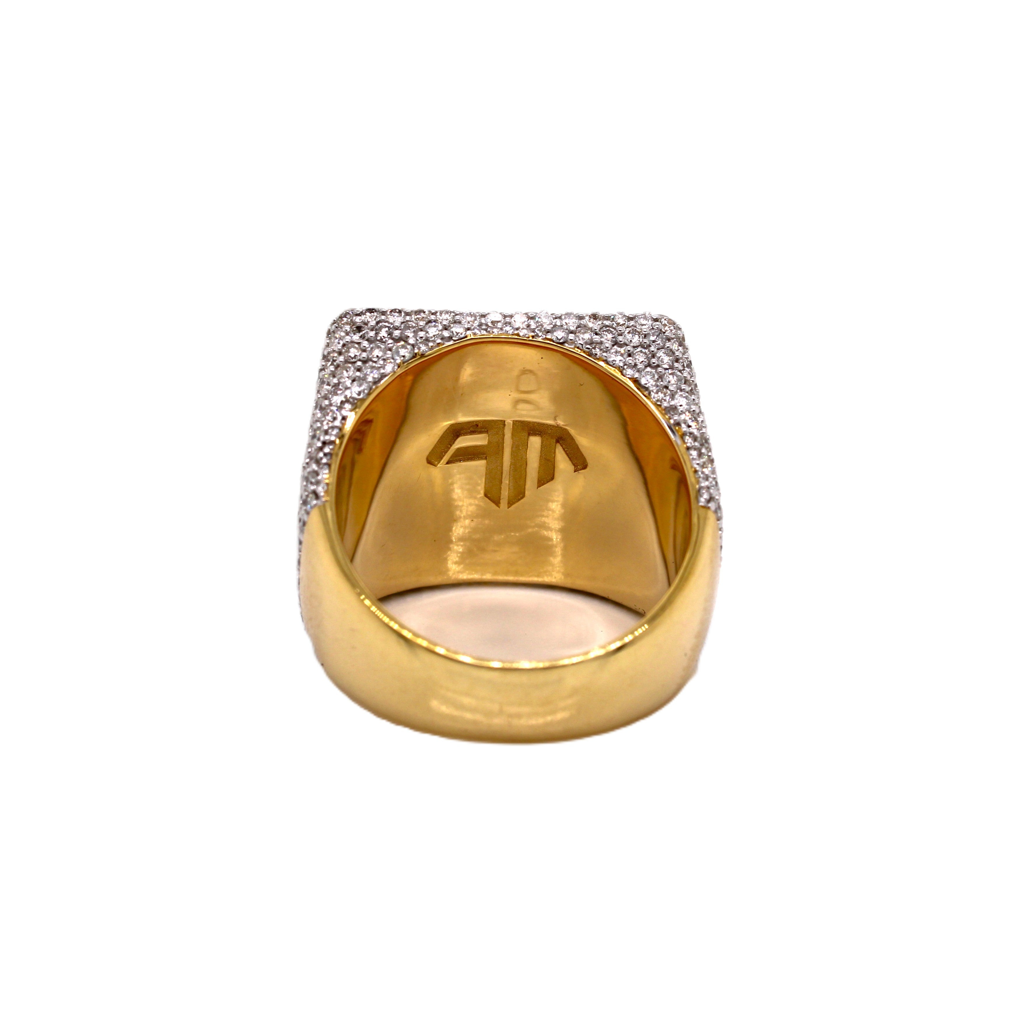 Men's 10K Yellow Gold 21 MM Square Baguette VS Diamond Ring 5.17 CT