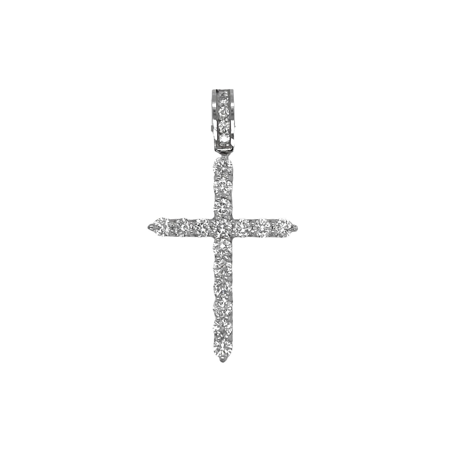 14K White Gold 8 Pointer Tennis Diamond Cross Pendant 1.77 CT 1.75"