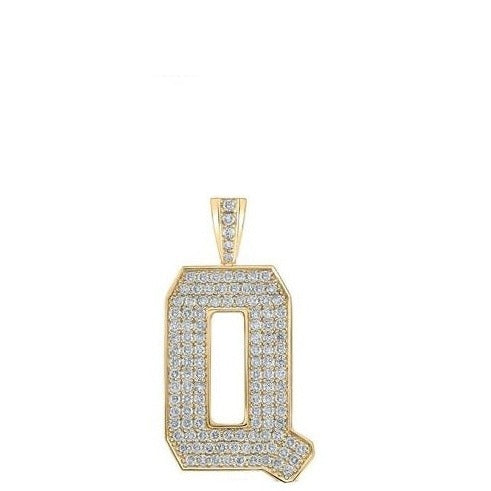 10K Yellow Gold Block Letter Q Initial Diamond Pendant 2.03 CT 1.6"