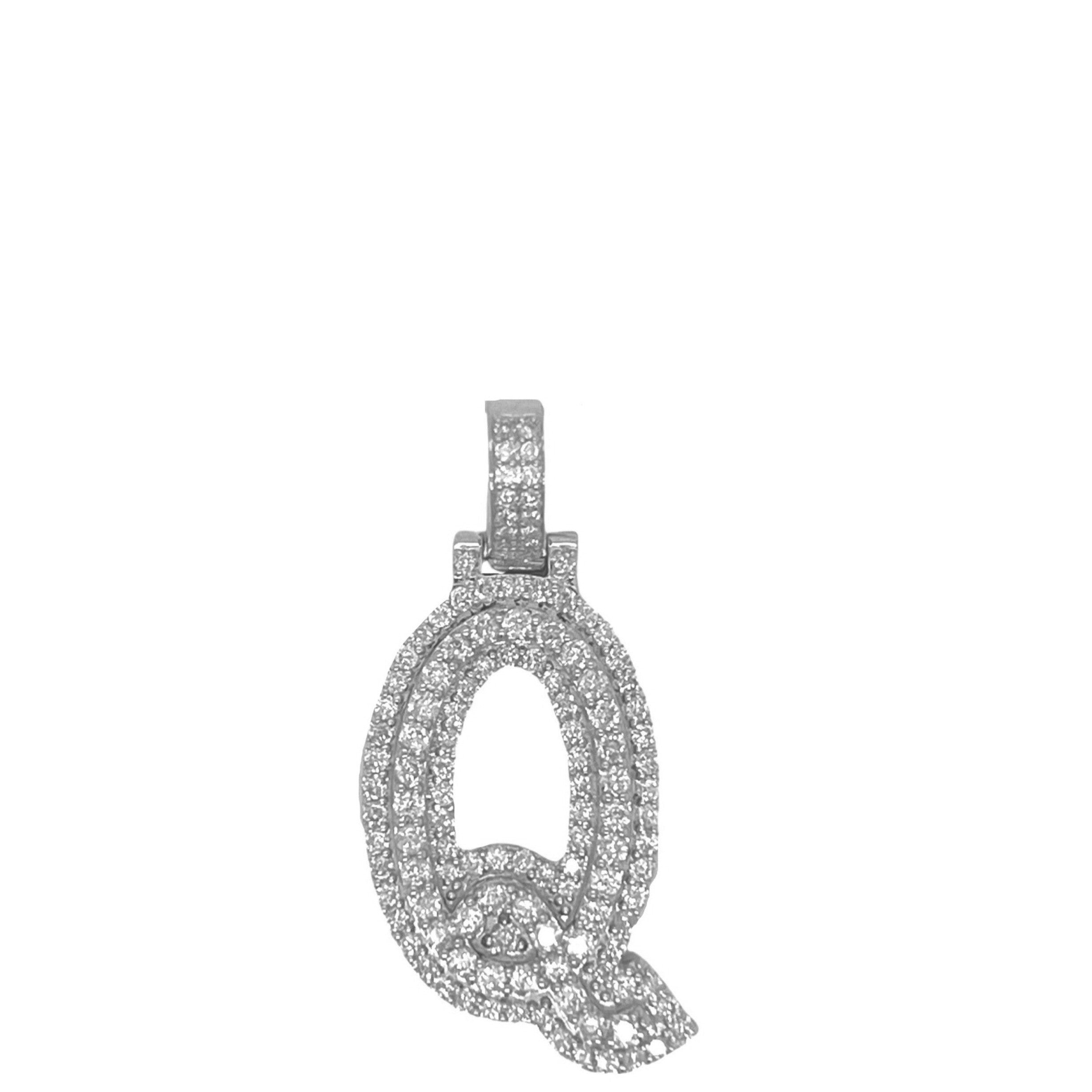 10K White Gold 3D Letter Q Initial Diamond Pendant 1.44 CT 1.5"