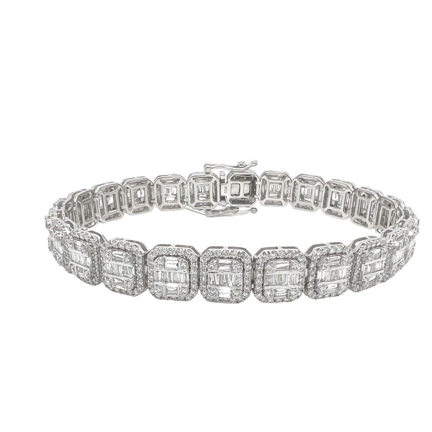 10K White Gold 10MM Square Link Tennis Baguette Diamond Bracelet 9.31 CT 8.5"