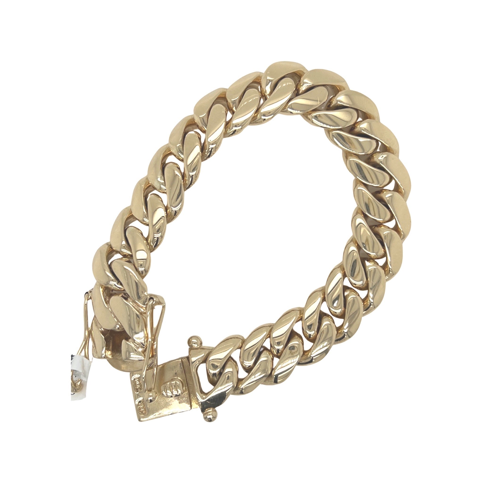 Solid Cuban Link Chain Bracelet 14K Yellow Gold 8