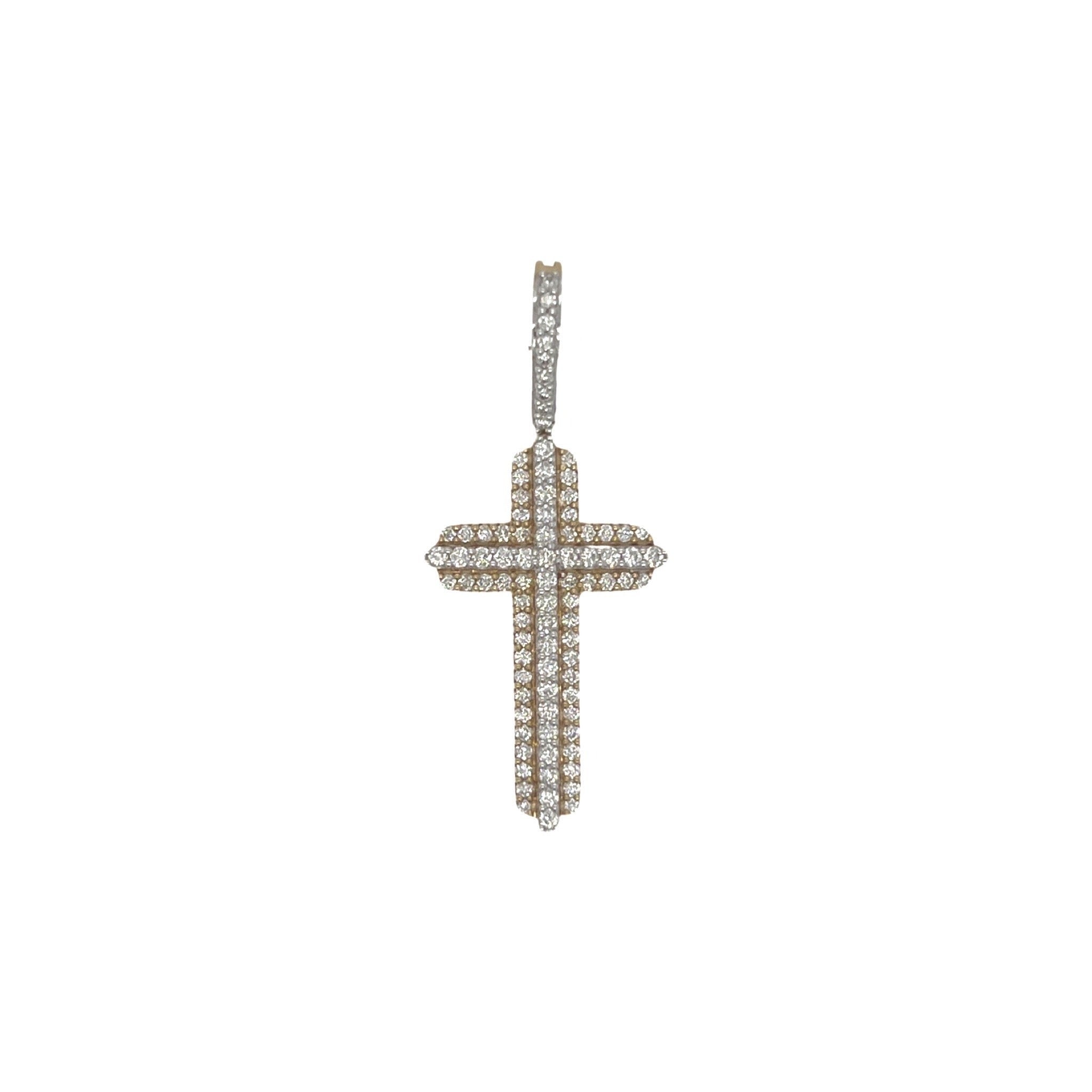 10K Yellow Gold Double Layer Diamond Cross Pendant 0.80 CT 1.6"