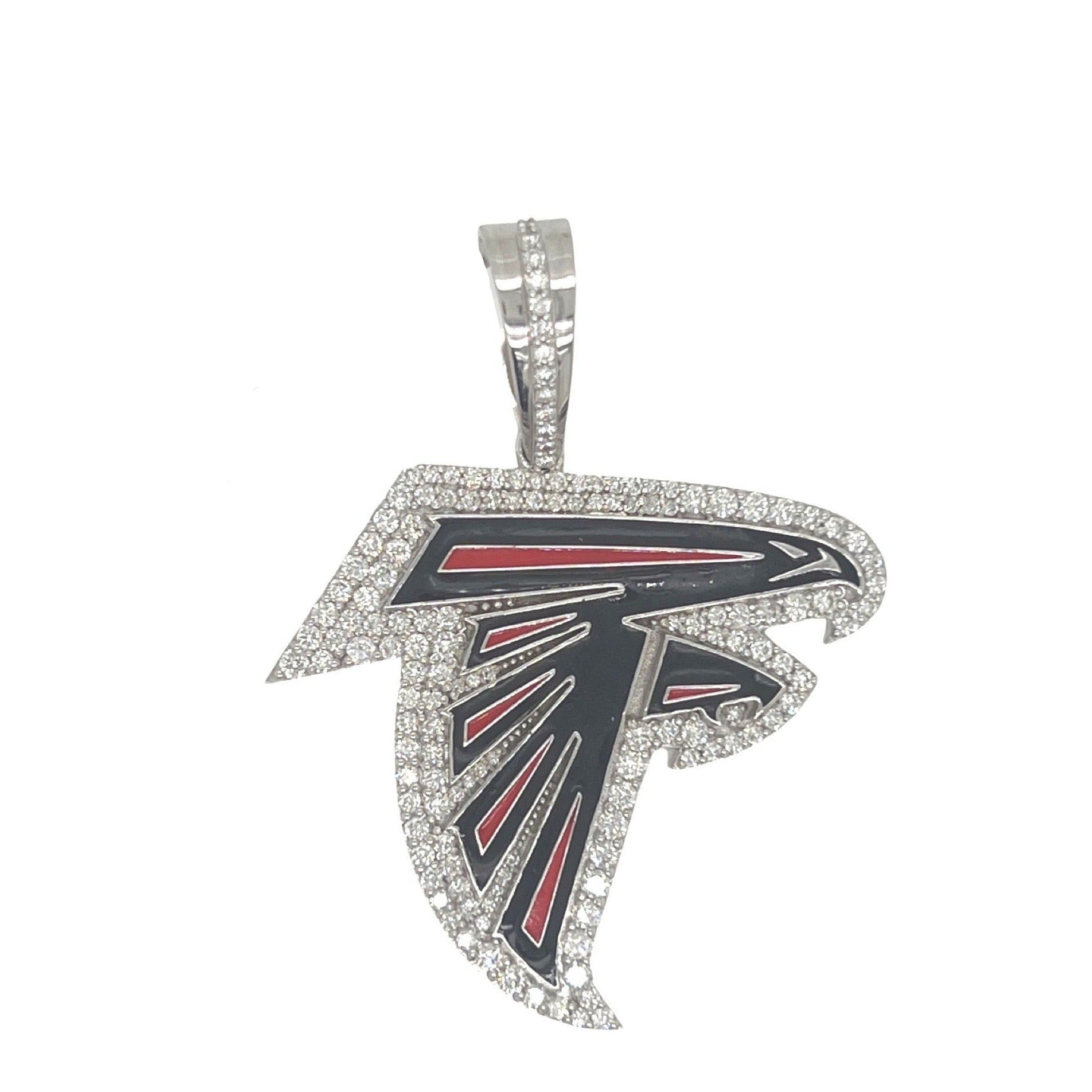 Custom 10K White Gold Atlanta Falcons Logo Diamond Pendant 1.9 CT 2"