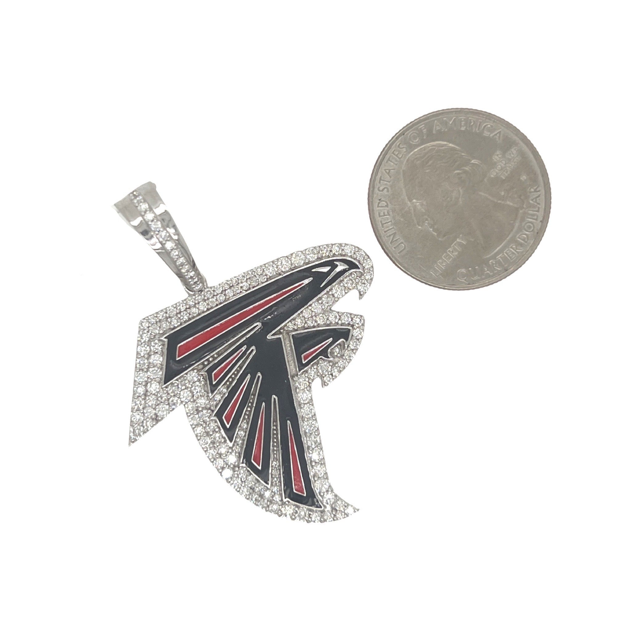 Custom 10K White Gold Atlanta Falcons Logo Diamond Pendant 1.9 CT 2"