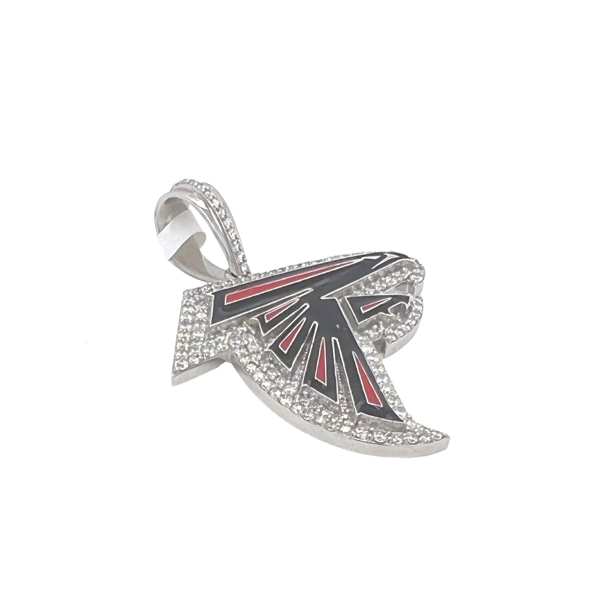 Custom 10K White Gold Atlanta Falcons Logo Diamond Pendant 1.9 CT 2"