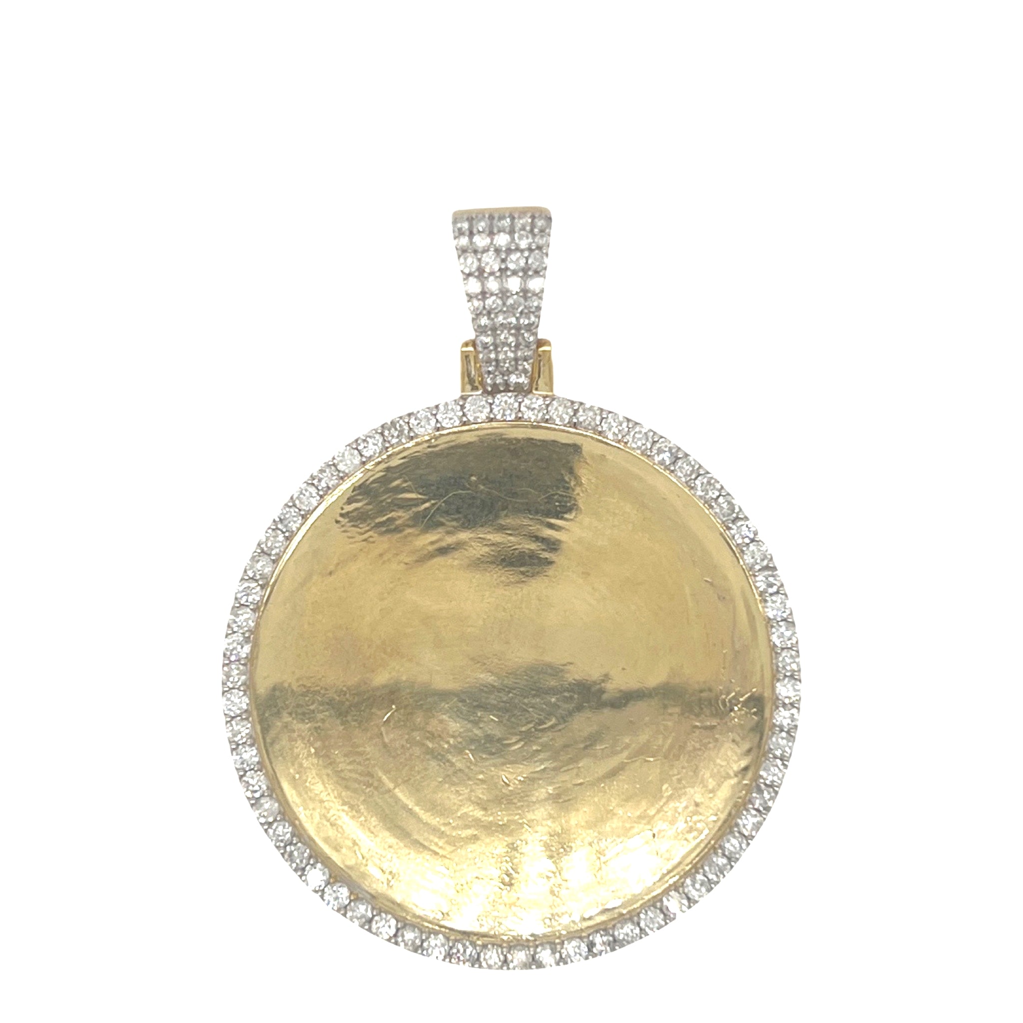 10K Yellow Gold Round Memory Frame Diamond Pendant 1.61 CT 2"