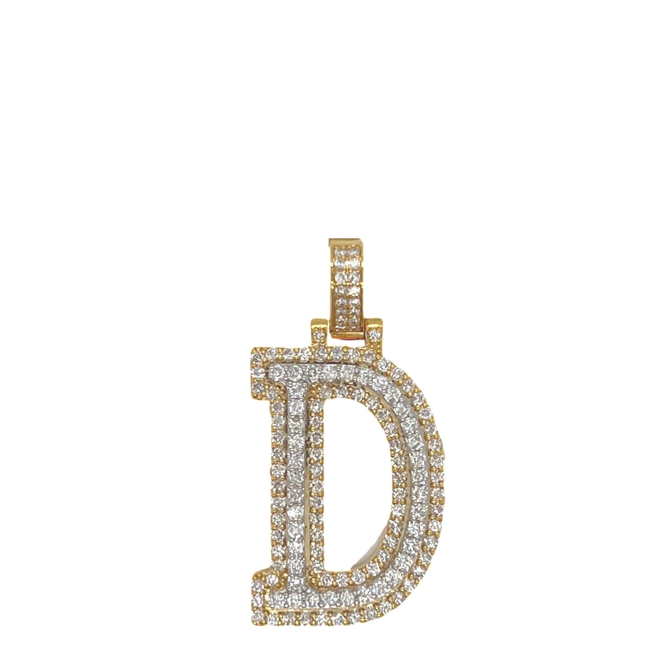 10K Yellow White Gold 3D Letter D Initial Diamond Pendant 1.51 CT 1.5"