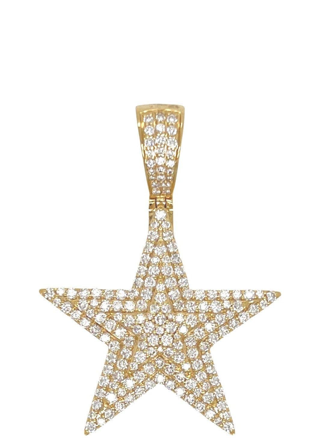 14K Yellow Gold 3D Super Star VS Diamond Pendant 2.65 CT 1.8"