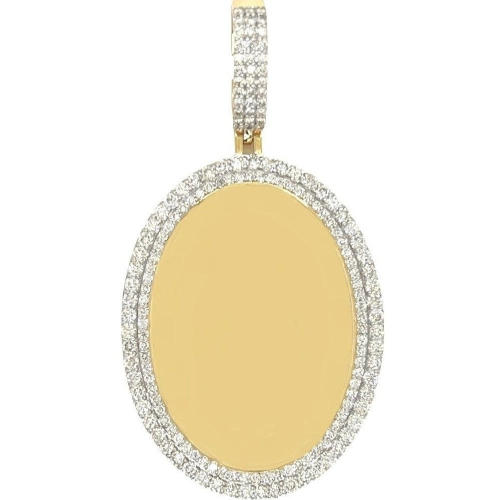 10K Yellow Gold Oval Memory Frame 2 Row VS Diamond Pendant 4.19 CT 2.8"