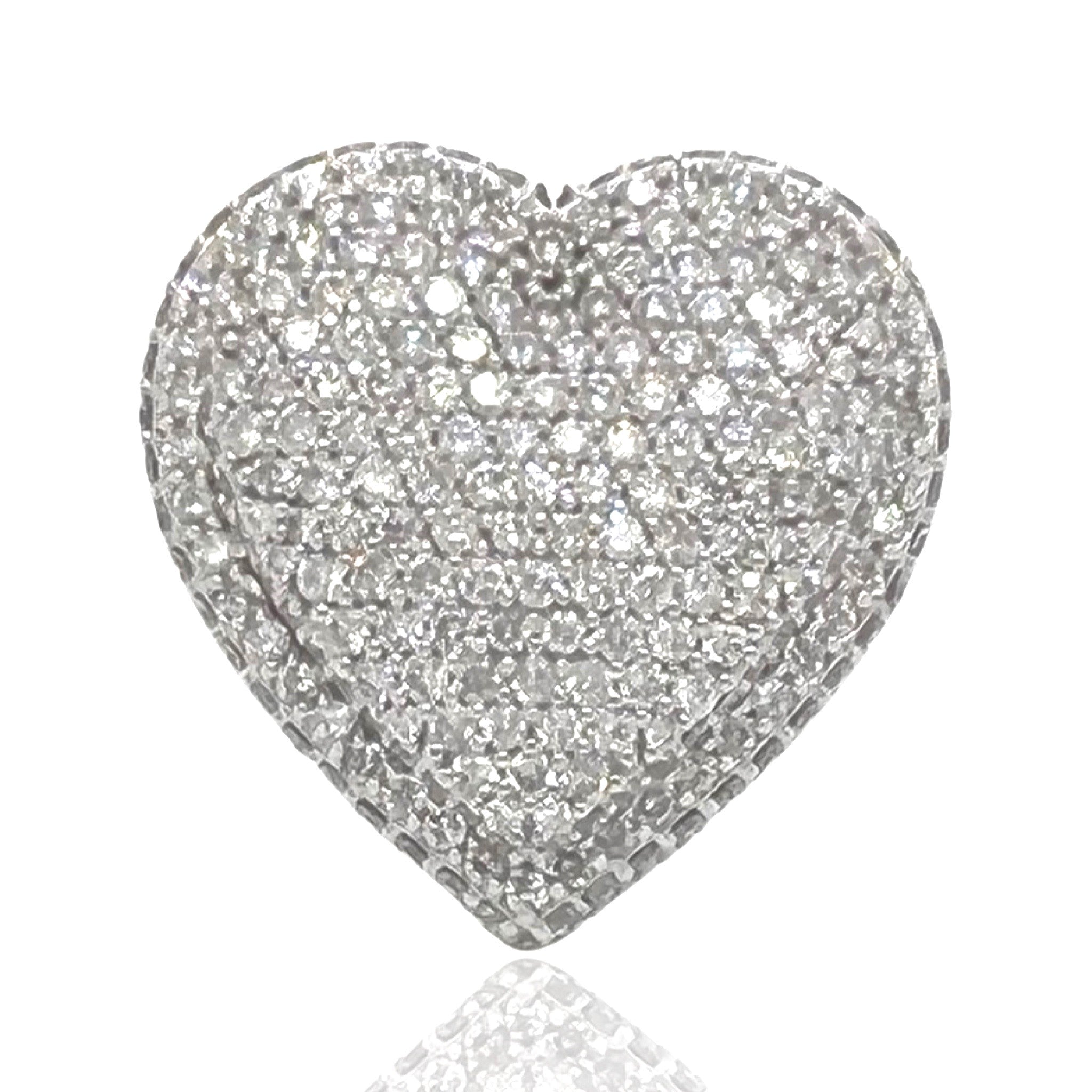 Unisex 10K White Gold 3D Puffed Heart Shape Diamond Ring 6.1 CT