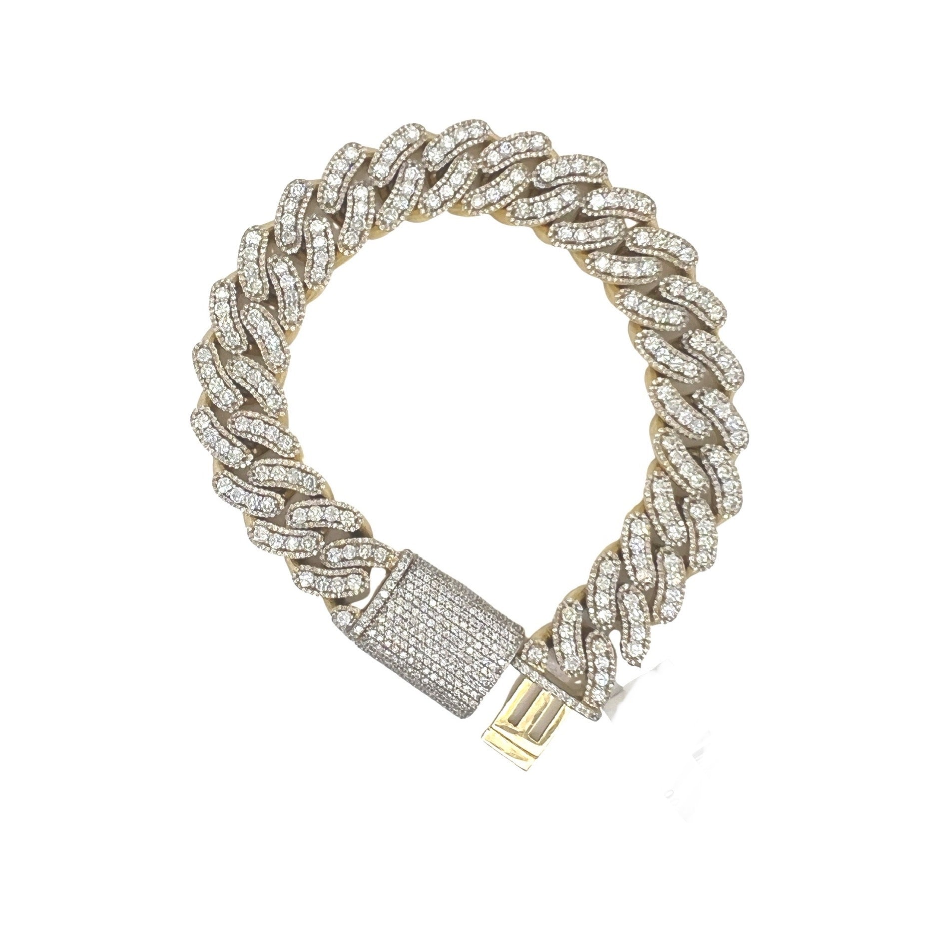 10K Yellow Gold 13.5MM Prong Set Miami Cuban Diamond Bracelet 12.73 CT 8"
