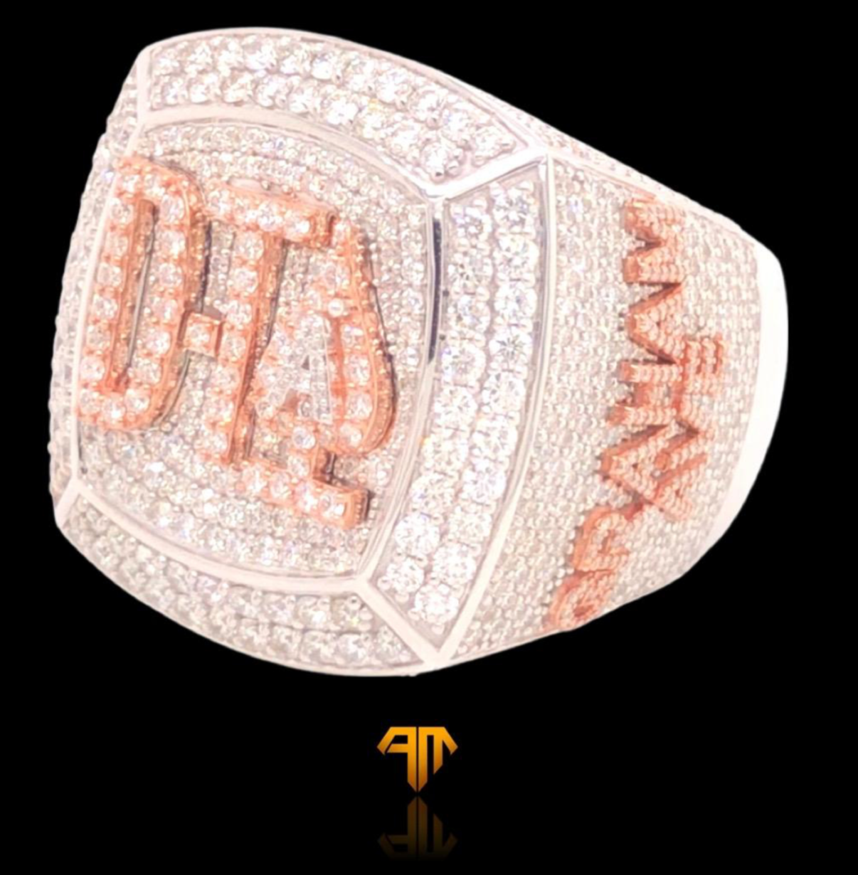 Custom Two-tone White Gold and Rose Gold "DTA" Championship Style Ring