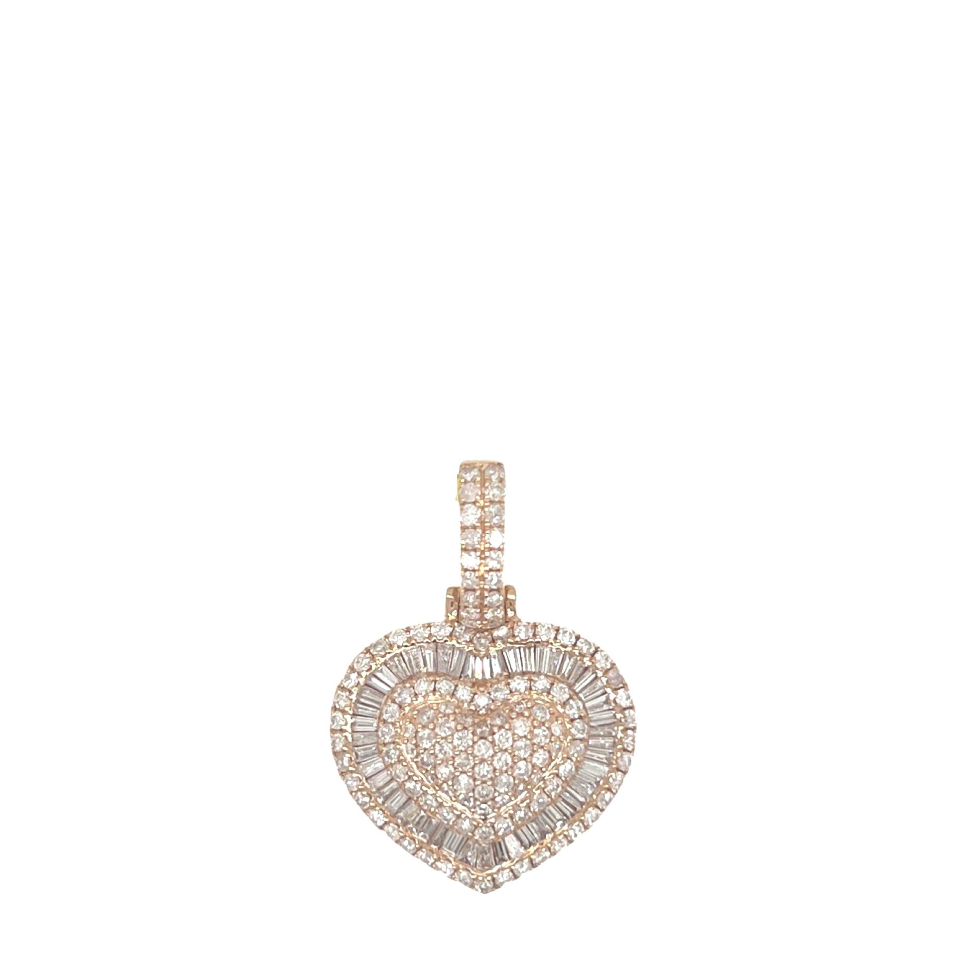 14K Rose Gold Heart Baguette VS Diamond Pendant 2.05 CT 1.2"