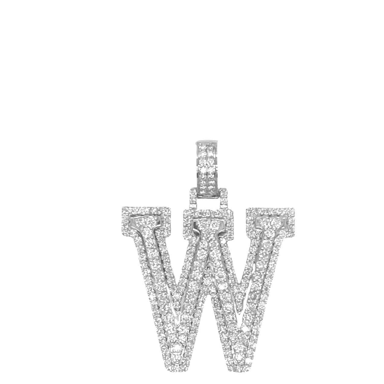 10K White Gold 3D Letter W Initial Diamond Pendant 2.05 CT 1.5"