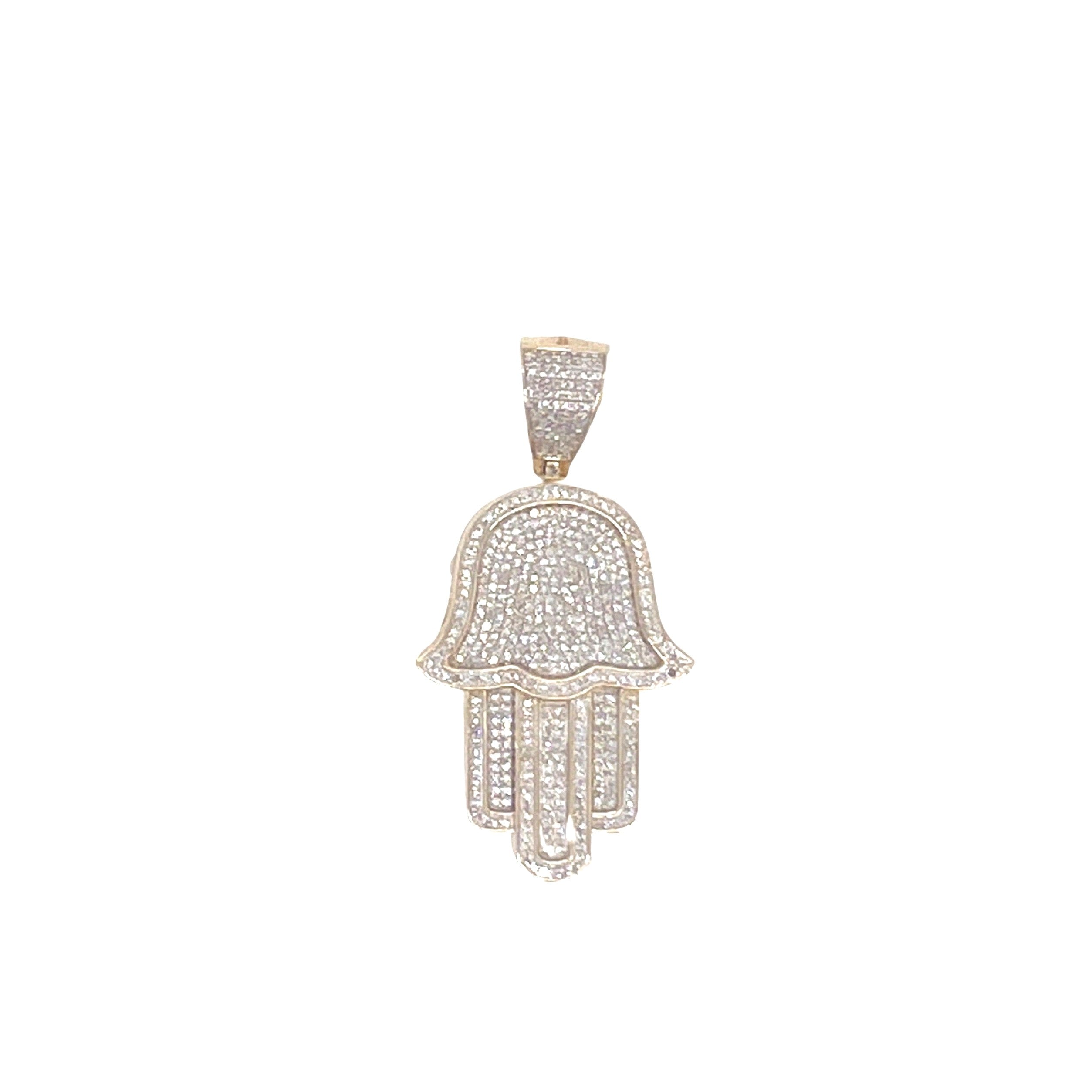10K Yellow Gold Hamsa Diamond Pendant 0.65 CT 1.7"