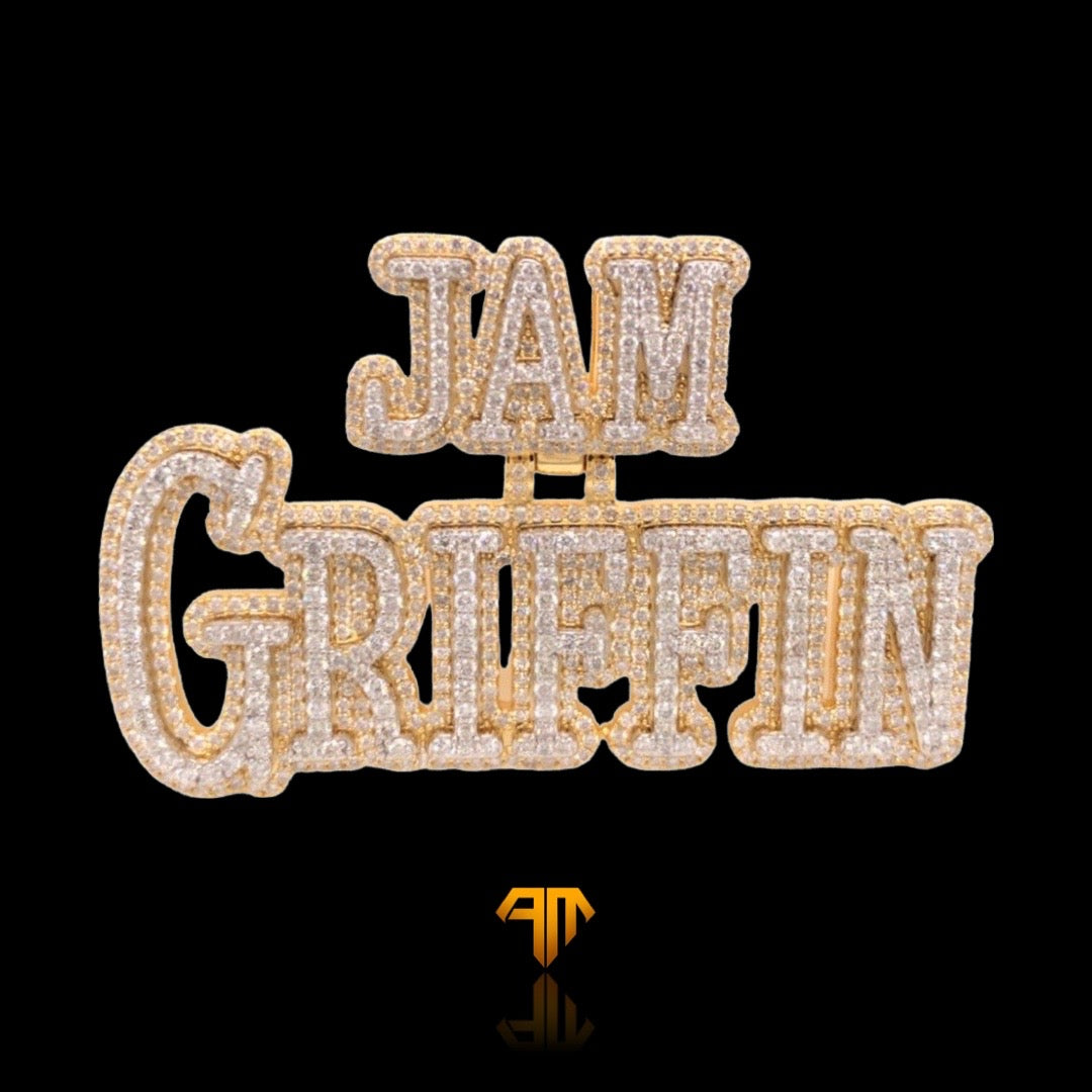 Custom Two-tone Yellow Gold and White Gold "Jam Griffin" Name Pendant