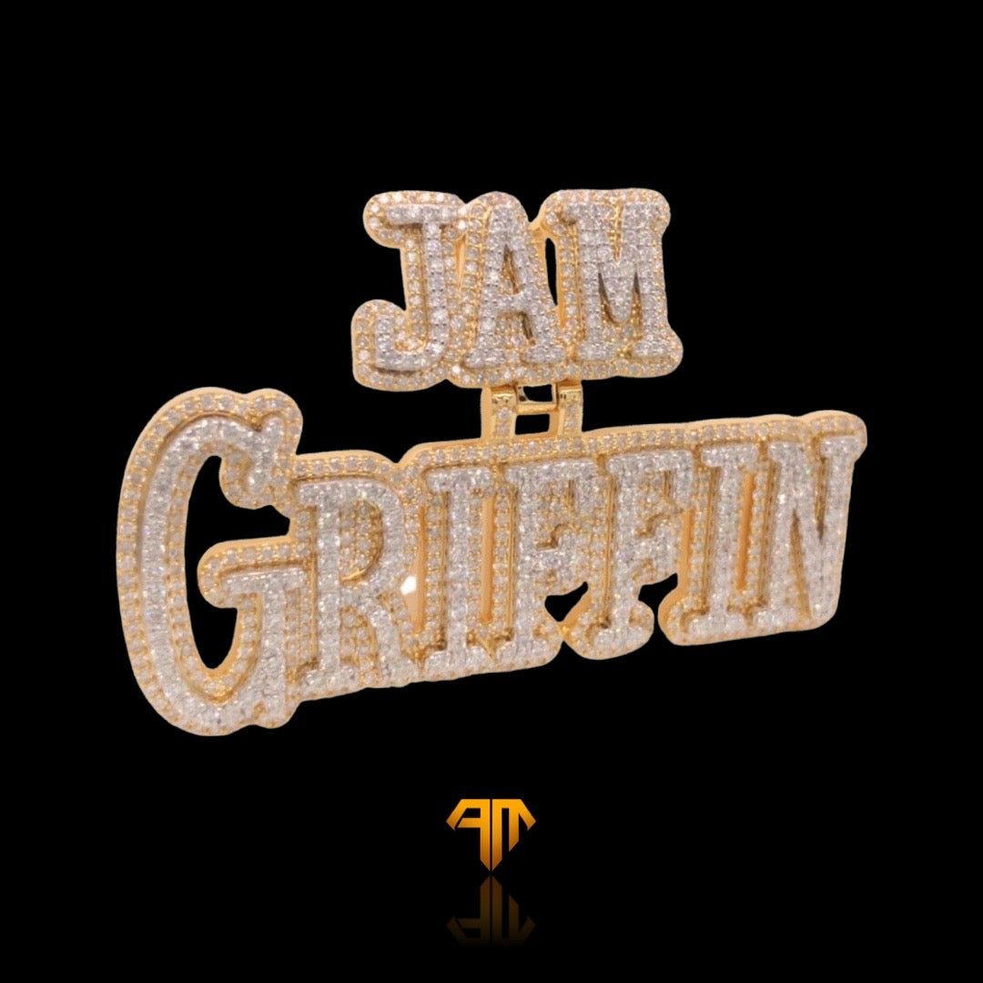 Custom Two-tone Yellow Gold and White Gold "Jam Griffin" Name Pendant