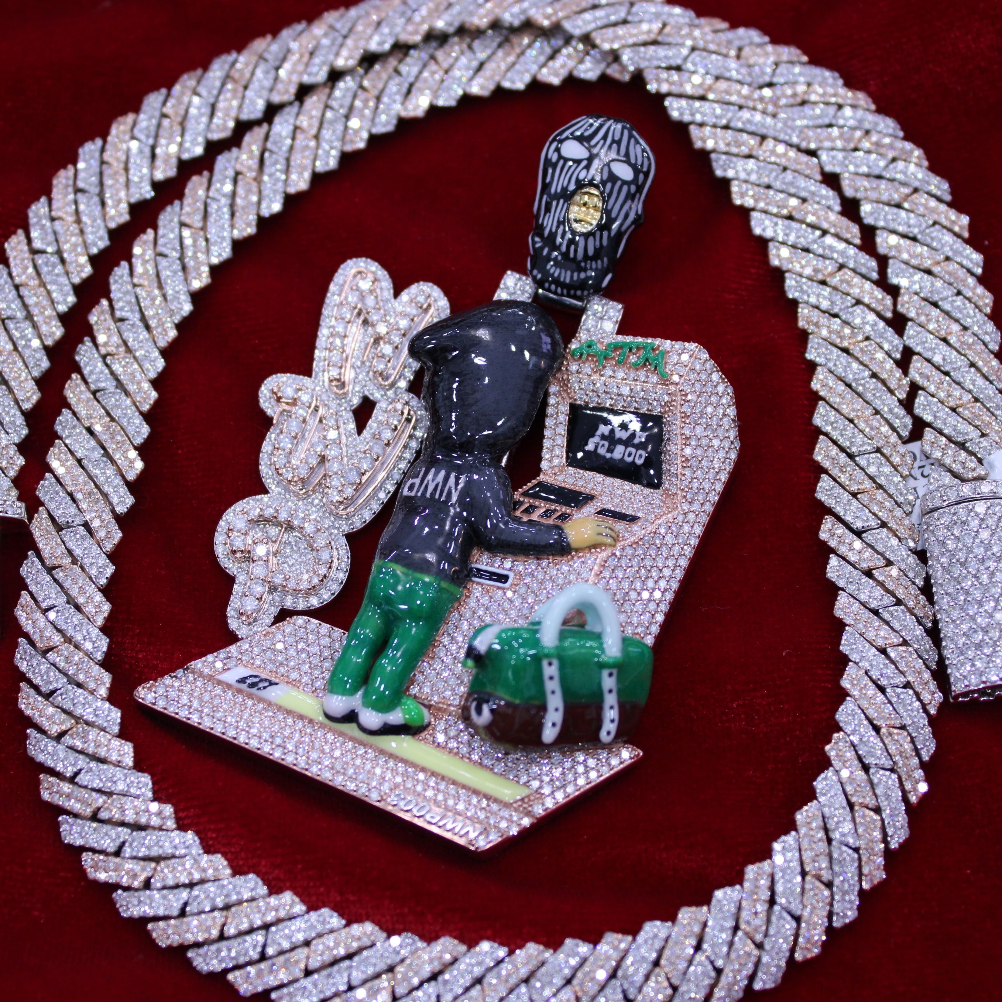 Custom White Gold and Rose Gold  "ATM" Portrait Pendant