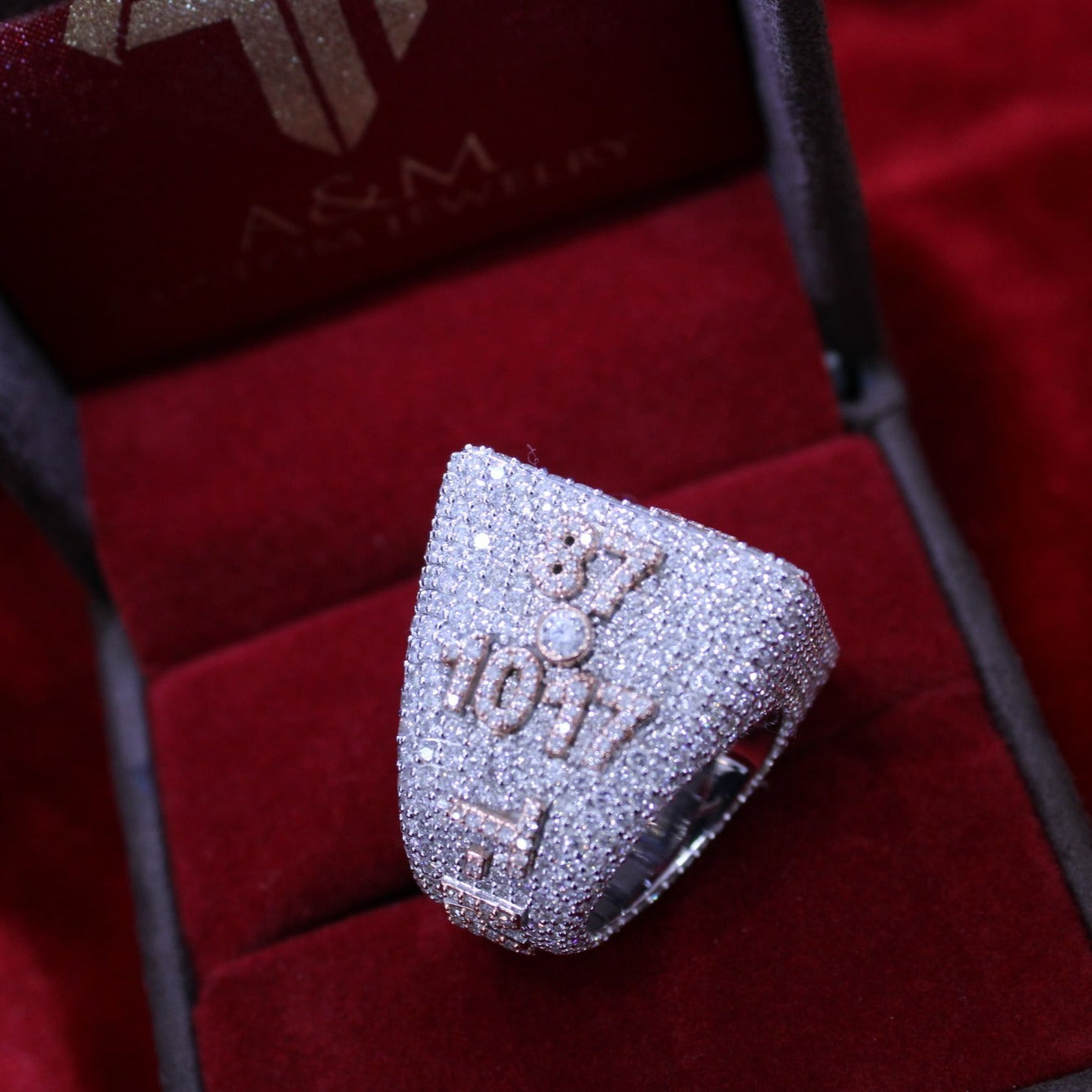 Custom Two-Tone Rose Gold and White Gold "1017" Championship Style Ring