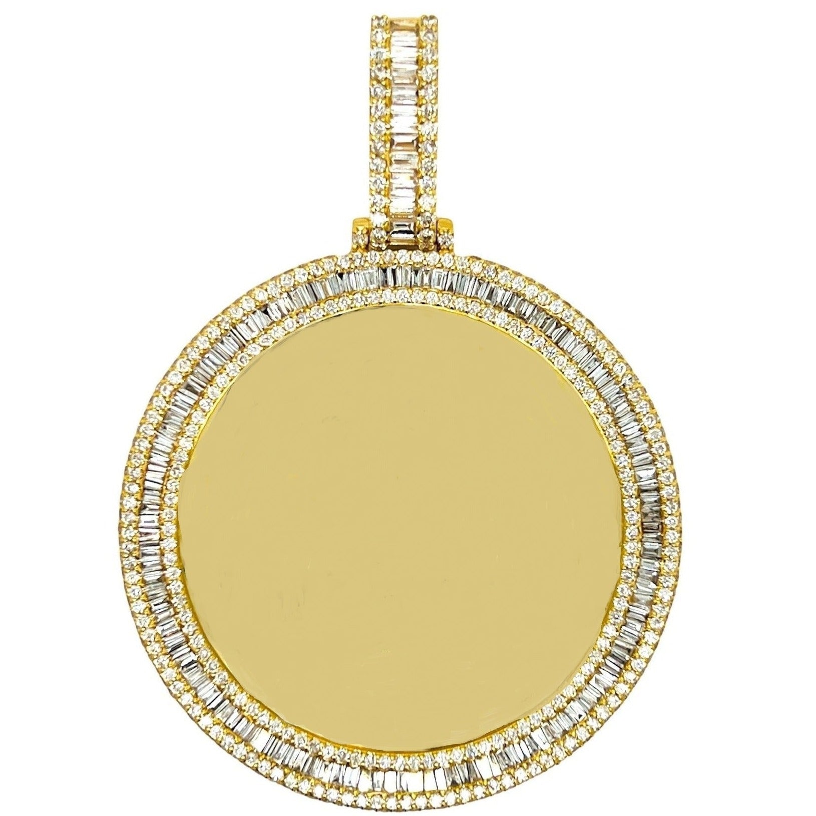 10K Yellow Gold 3D Memory Frame VS Baguette Diamond Pendant 9.46 CT 2.8"