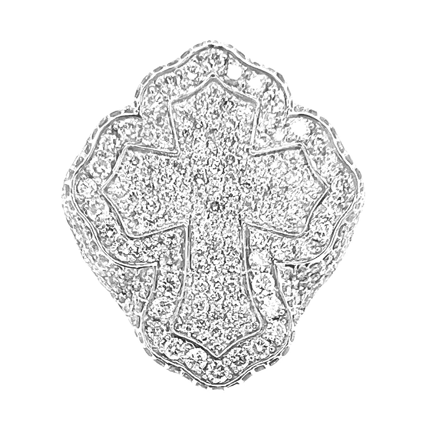 10K White Gold 32MM 3D Gothic Cross VS Diamond Ring 7.66 CT