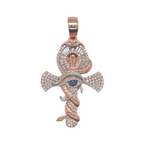 10K Rose Gold Snake and Eye of Horus Ankh Diamond Cross Pendant 1.93 CT 2.25"