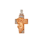 10K Rose Gold Jesus Head Diamond Cross Pendant 0.70 CT 1.93"