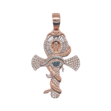 Load image into Gallery viewer, 10K Rose Gold Snake and Eye of Horus Ankh Diamond Cross Pendant 1.93 CT 2.25&quot;
