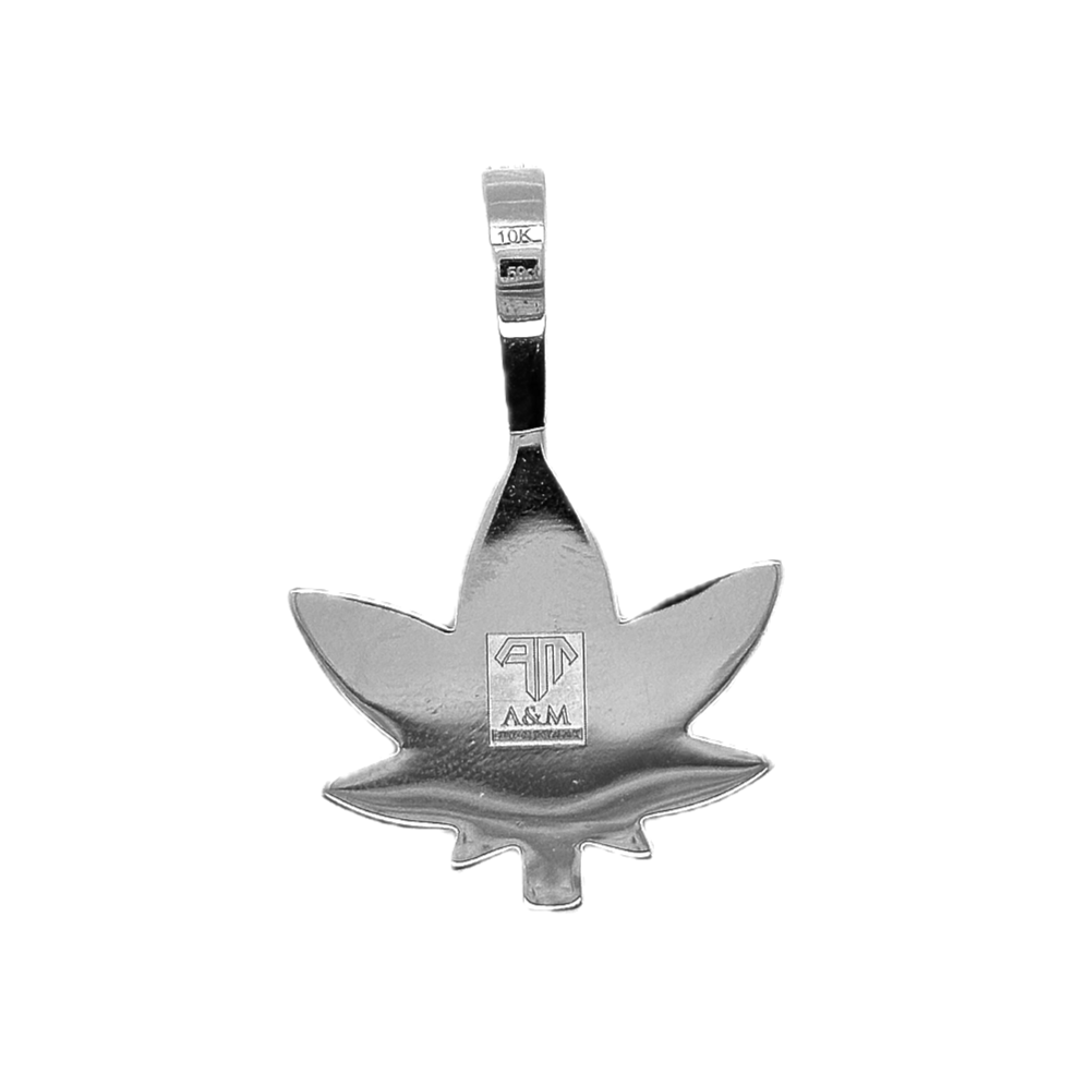 10K White Gold Marijuana Leaf Diamond Pendant 1.84 CT 1.5"