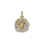10K Yellow Gold Rose Flower Diamond Pendant 1.58 CT 1.21"