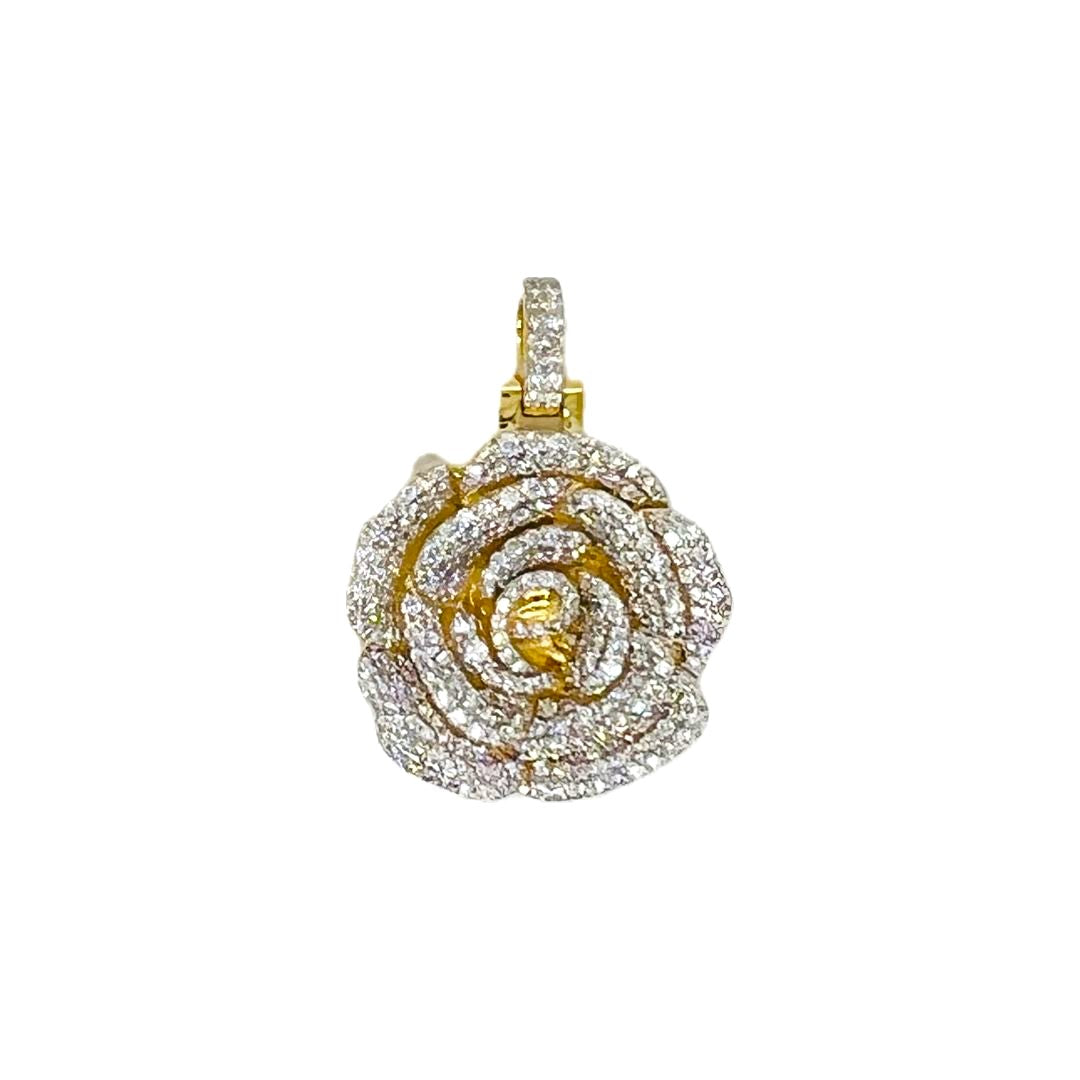 10K Yellow Gold Rose Flower Diamond Pendant 1.58 CT 1.21"
