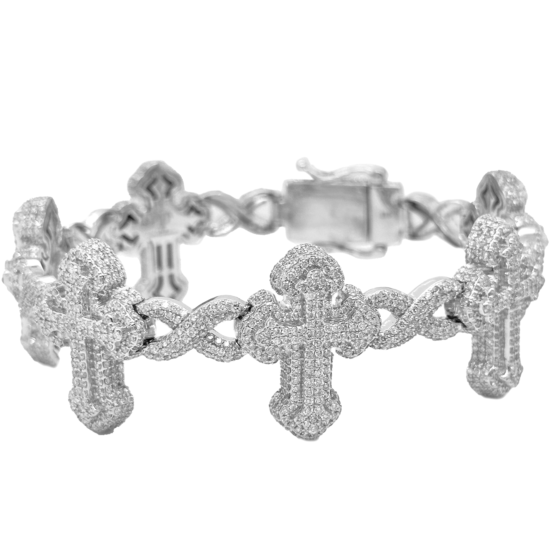 10K White Gold 26MM Infinity Cross Diamond Bracelet 12.80 CT 9"