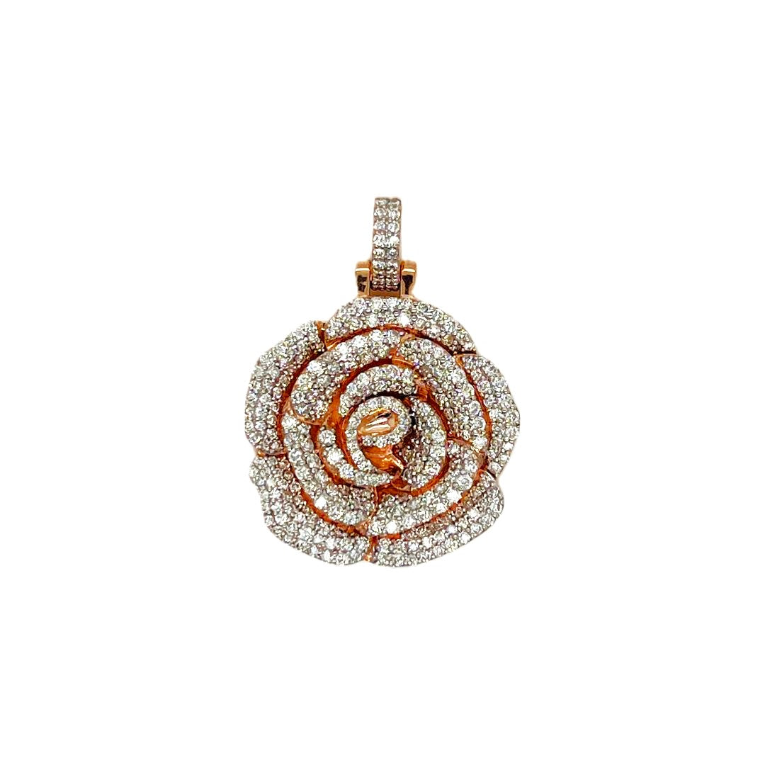 10K Rose Gold Rose Flower Diamond Pendant 1.55 CT 1.21"