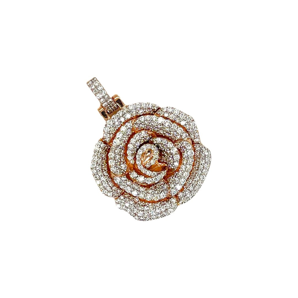 10K Rose Gold Rose Flower Diamond Pendant 1.55 CT 1.21"