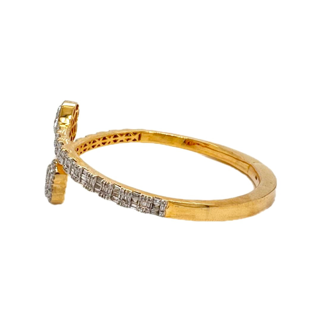 10K Yellow Gold Designer Heart Baguette Diamond Bangle Bracelet 2.58 CT 8"