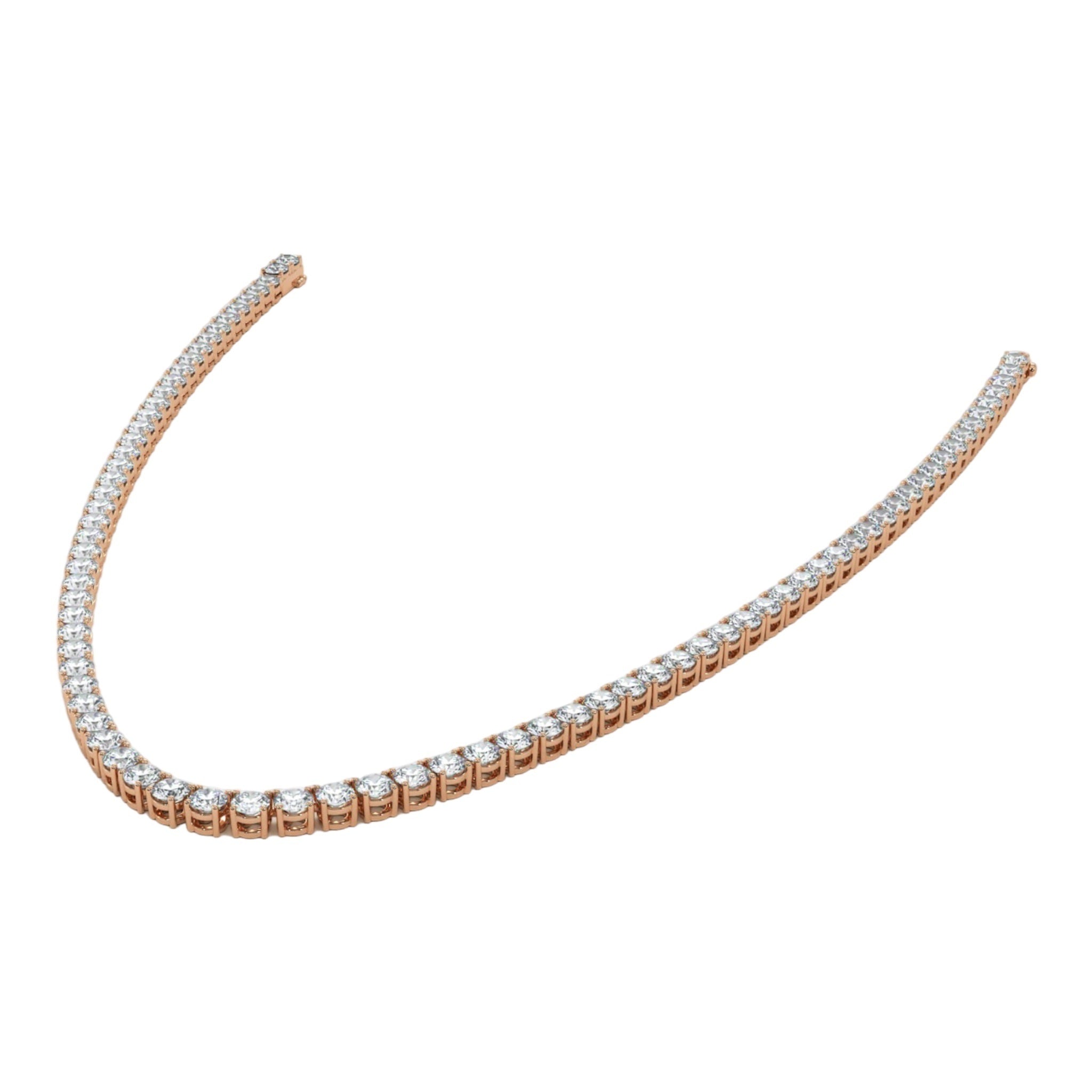14K Rose Gold 20 Pointer Solitaire Tennis Diamond Chain 16-26"