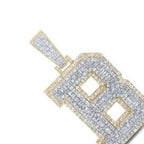 10K Yellow White Gold 3D Letter B Initial Baguette Diamond Pendant 2.2 CT 1.7"