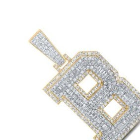 14K Yellow White Gold 3D Letter B Initial Baguette Diamond Pendant 2.2 CT 1.7"
