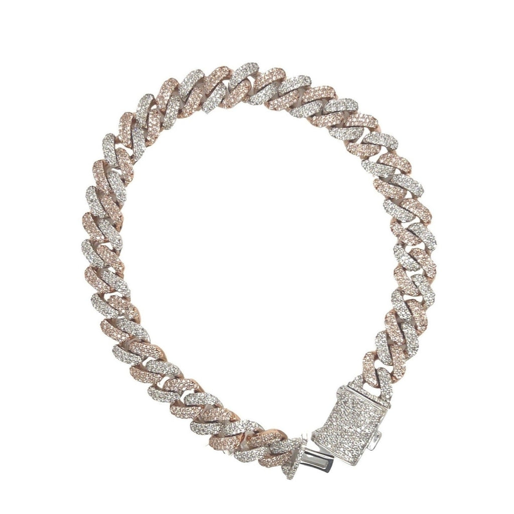 10K Two-Tone Gold 8MM Miami Cuban Pave Diamond Bracelet 4.69 CT 8.5"