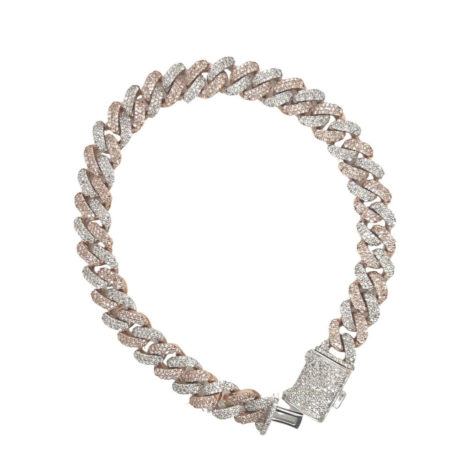 10K Two-Tone Gold 8MM Miami Cuban Pave Diamond Bracelet 4.69 CT 8.5"