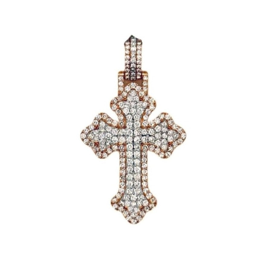 10K Two-Tone Gold Gothic Diamond Cross Pendant 1.58 CT 1.7"