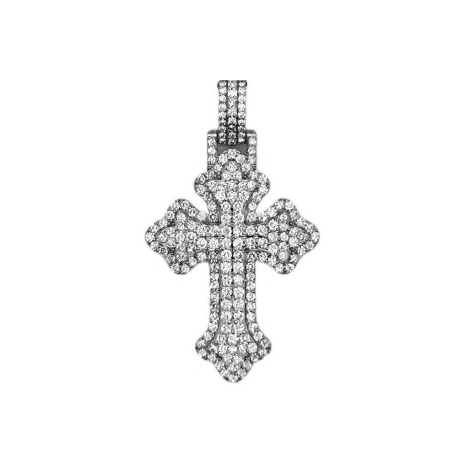 10K White Gold Gothic Diamond Cross Pendant 1.65 CT 1.7"